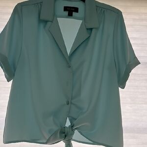 Karen Kane Women's Light Blue Button-Down Tie-Front Shirt